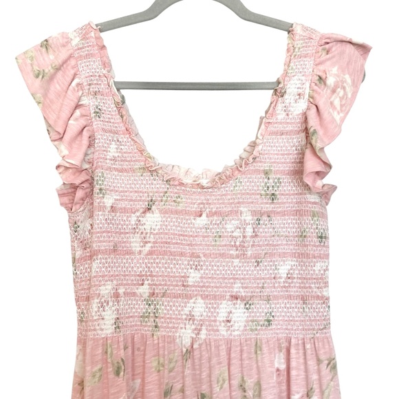 LOVE SHACK FANCY Chessie Smocked Tiered Floral Midi Dress Ballet Pink REVOLVE - Picture 9 of 14